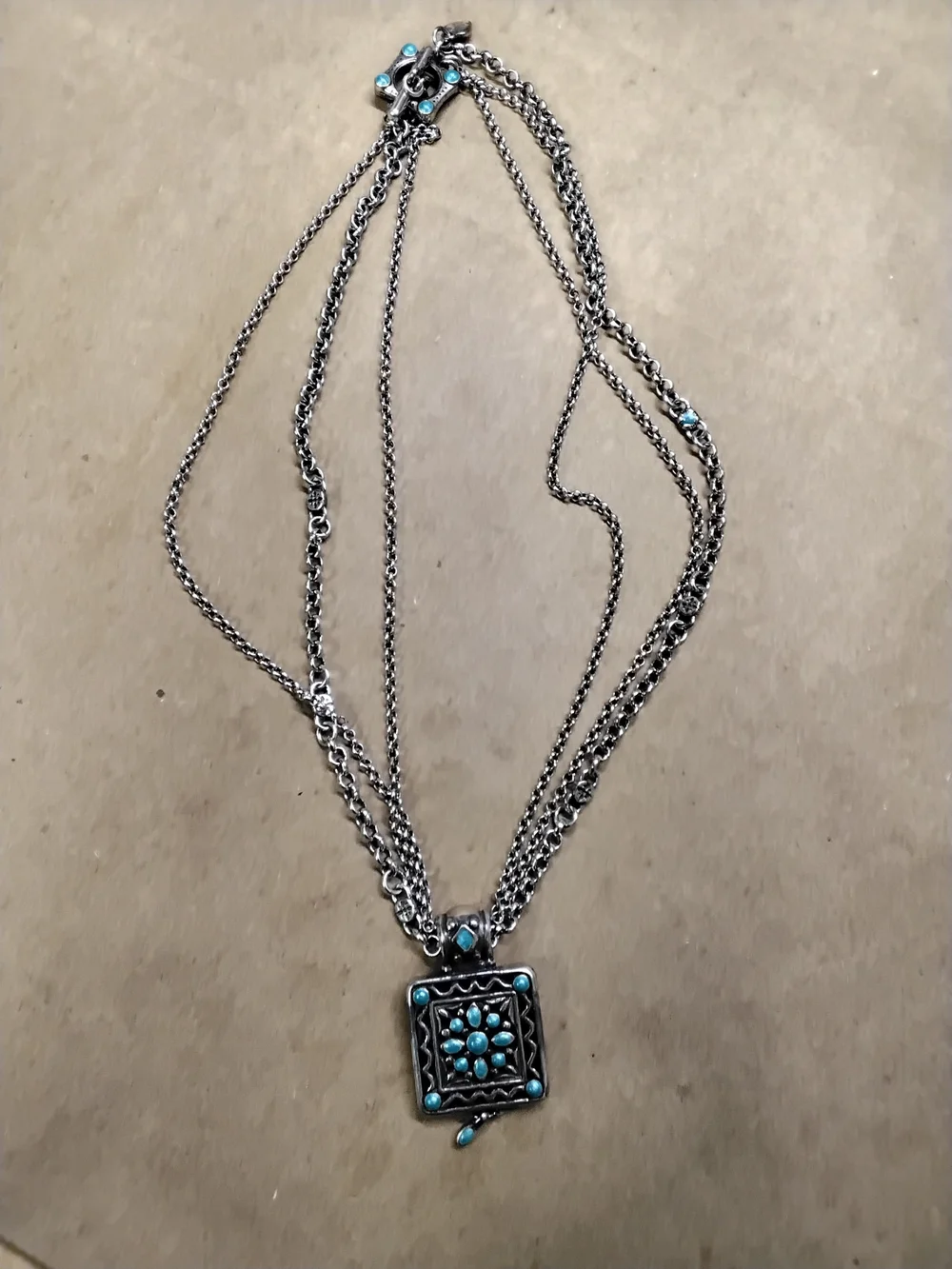 Brighton Silver-Tone Multi-Strand Necklace with Turquoise Accents 16" Long - Picture 1 of 9